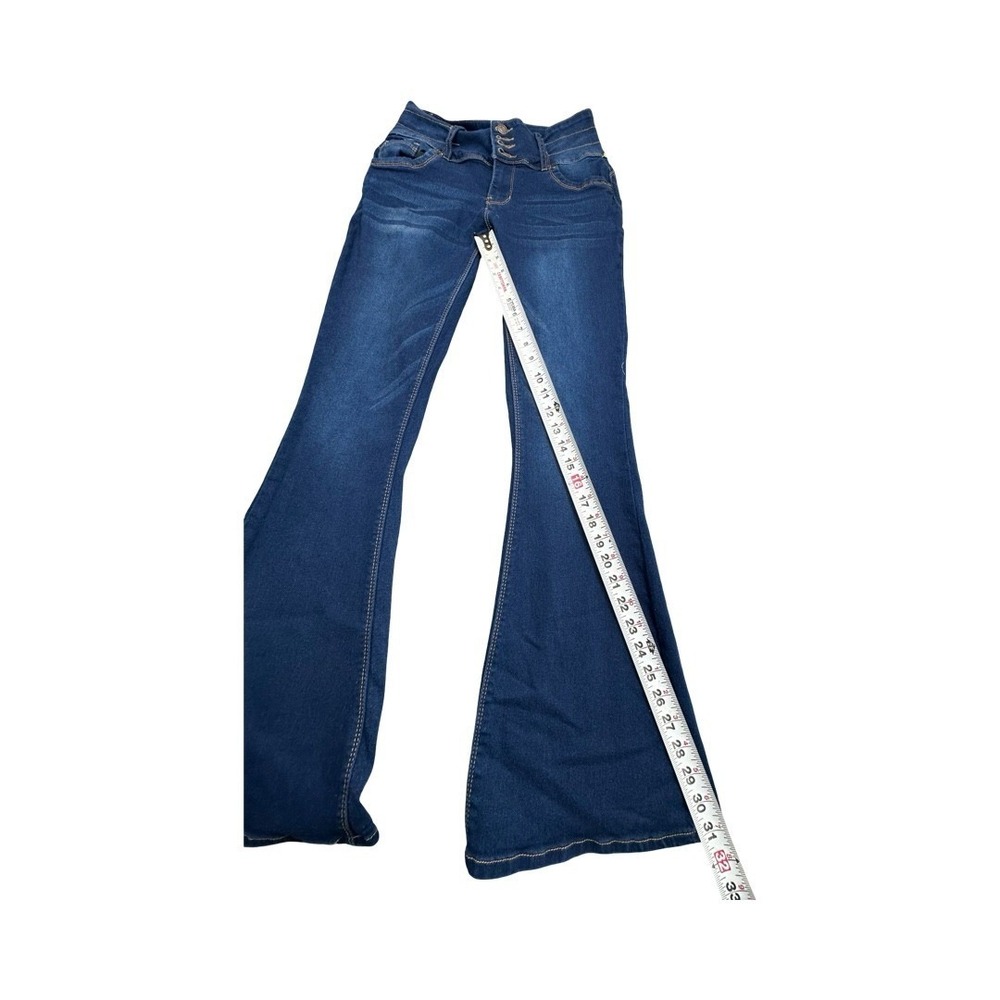 Bamboo Jeans Womens 9 Blue High Rise Multi Button Flare Bell Bottom Denim Pants - Picture 7 of 14